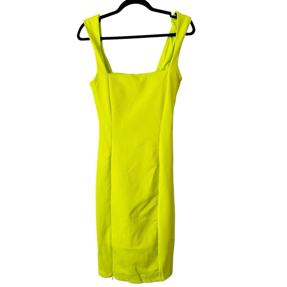 NWD TA3 Squarey Pencil Dress Sleeveless Neon Yellow Shapewear Size XL